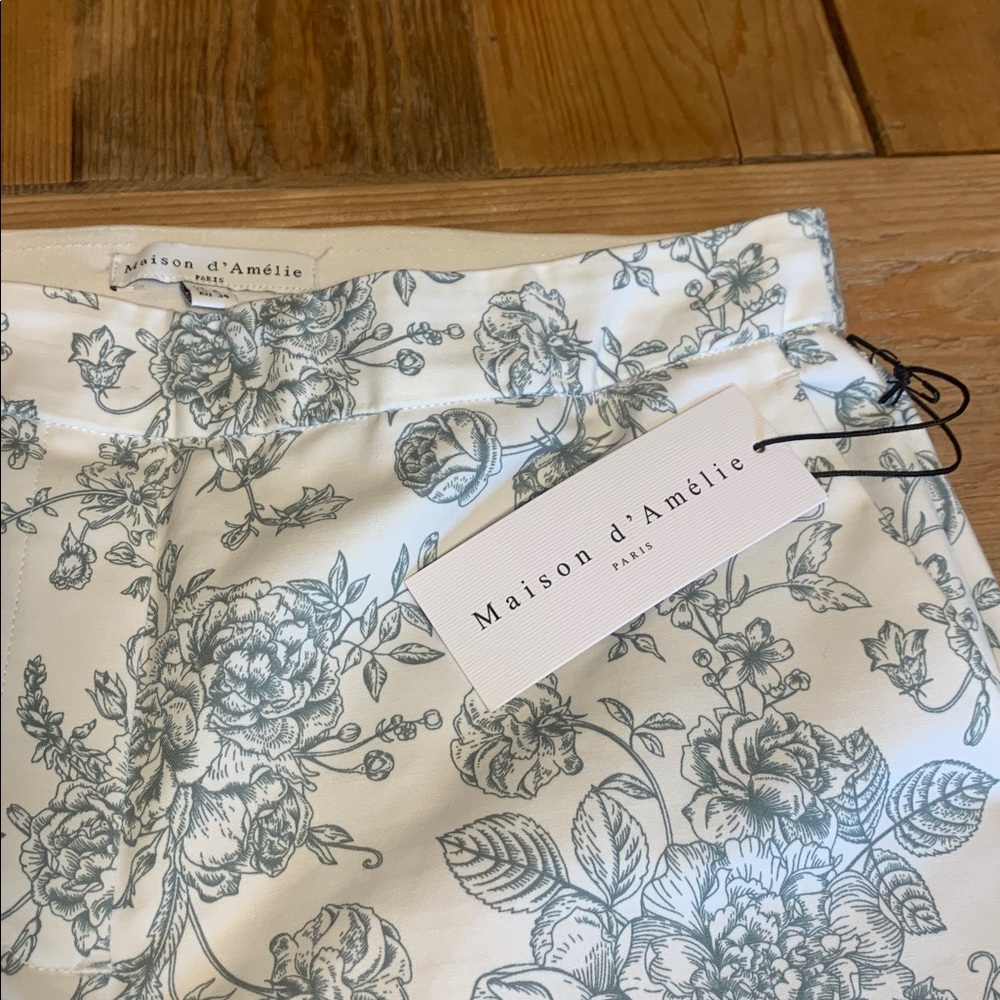 Madison d'Amelie Paris Women's NWT Floral Toile Pants Sz 4 PullOn Elastic Waist - Picture 4 of 15